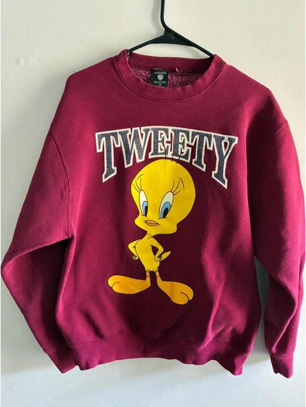 Vintage Warner Bros. Women's Medium Burgundy Tweety Sweatshirt